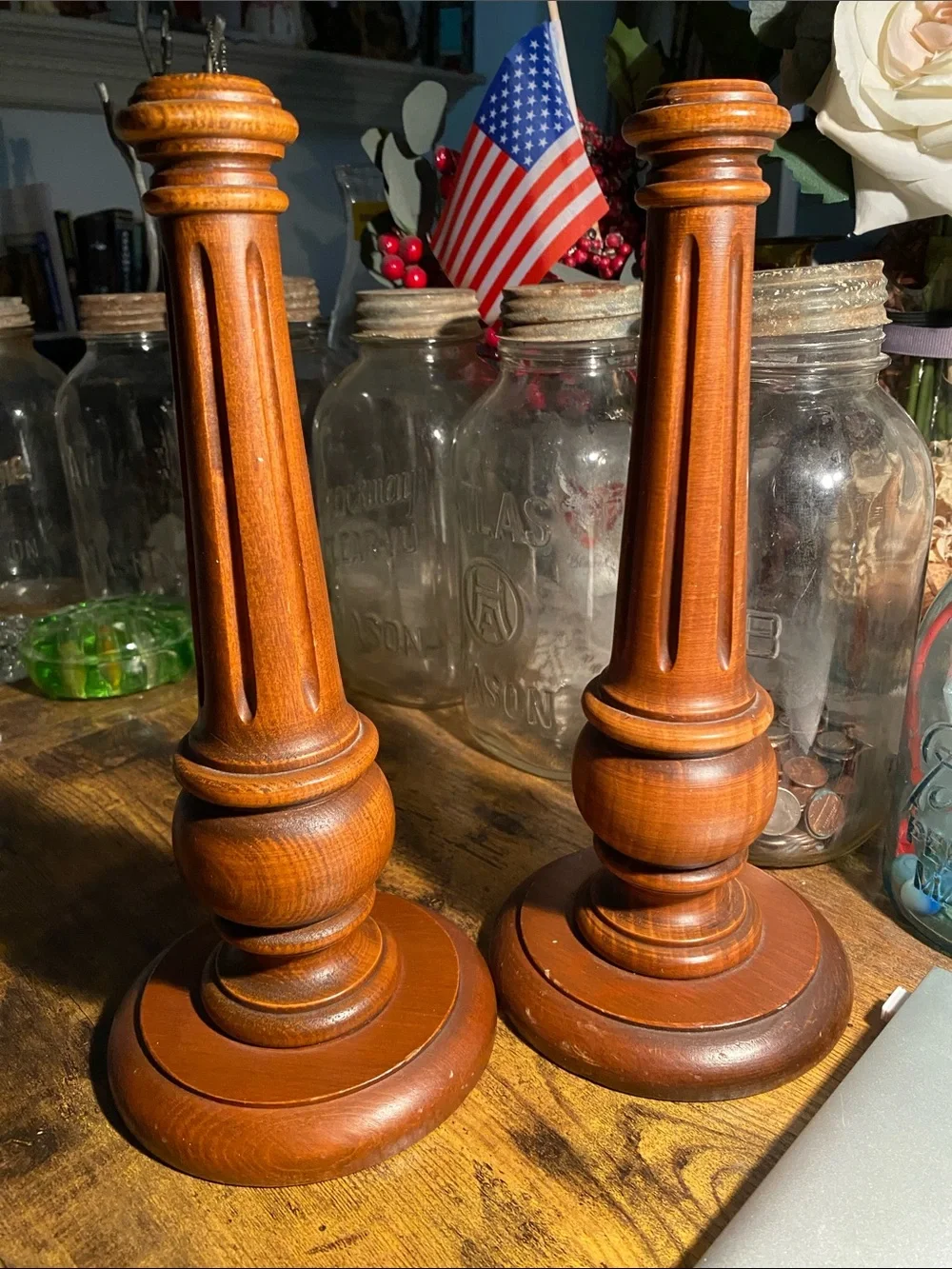 Wooden Taper Candle Holders in Warm Brown - Set of 2